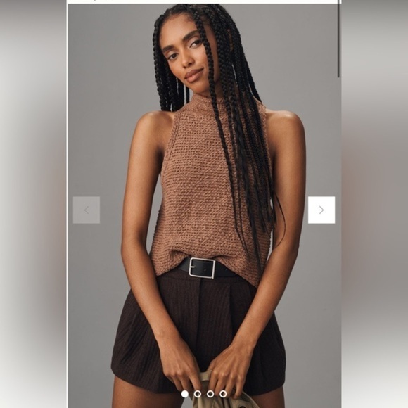 Anthropologie Halter brown sweater top XL y2k boho cottagecore bohemian - Picture 1 of 13